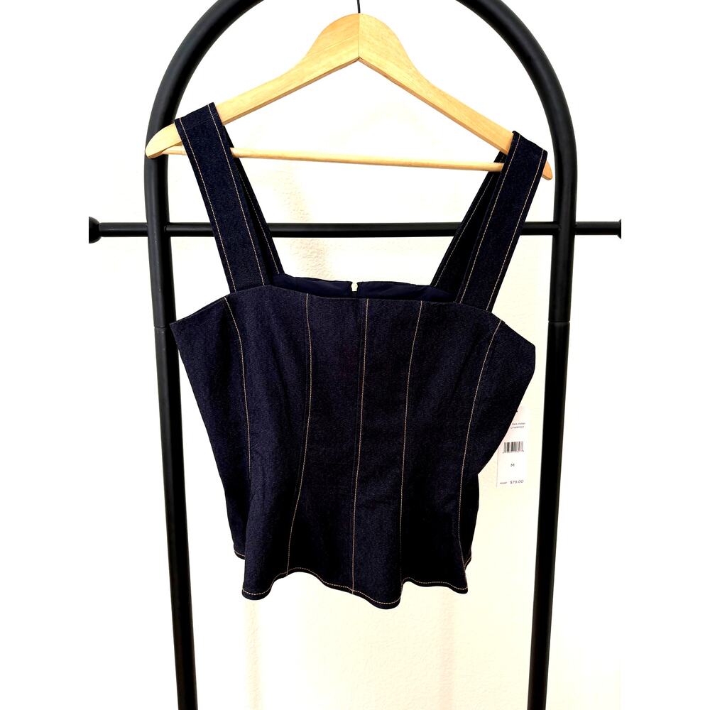 Laundry By Shelli Segal, NEW, Dark Indigo Jean Bustier Peplum Top Top, Med